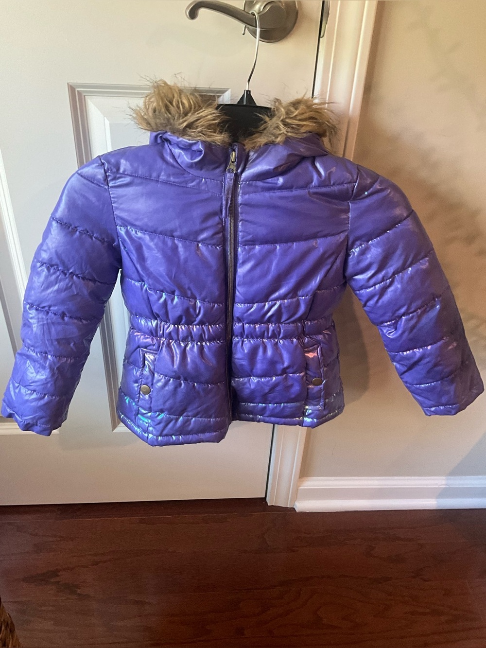 ROTHSCHILD Girls' Purple Puffer Coat with Faux Fur Hood Size 4T